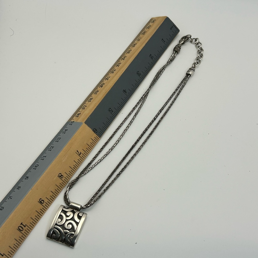 Brighton Deco Lace Pendant Necklace 17" Silver Plated Double Chain READ - Picture 7 of 11
